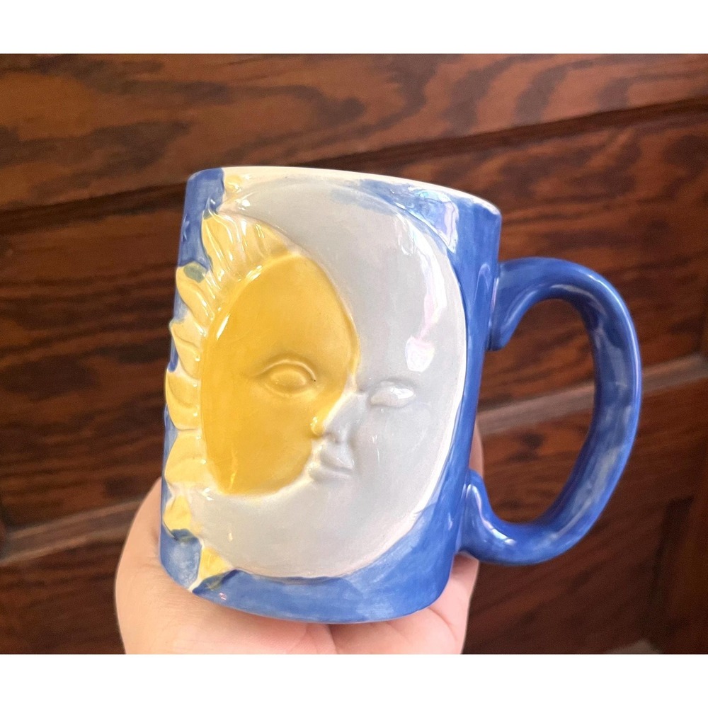 Celestial Whimsy Folk Art Glazed Sun & Moon Mug